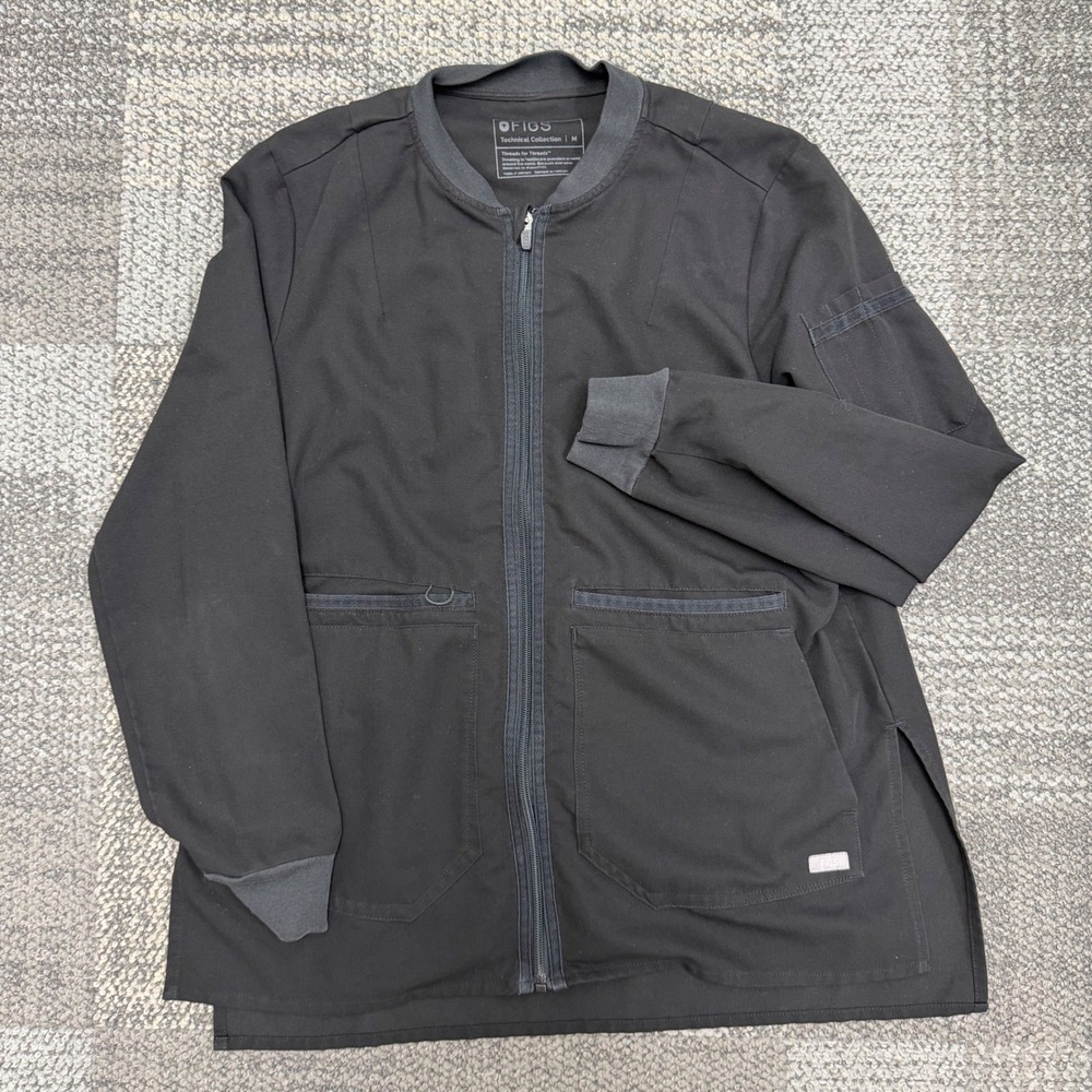 FIGS Technical Collection Scrub Jacket Womens M Black Solid Full Zip Stretch